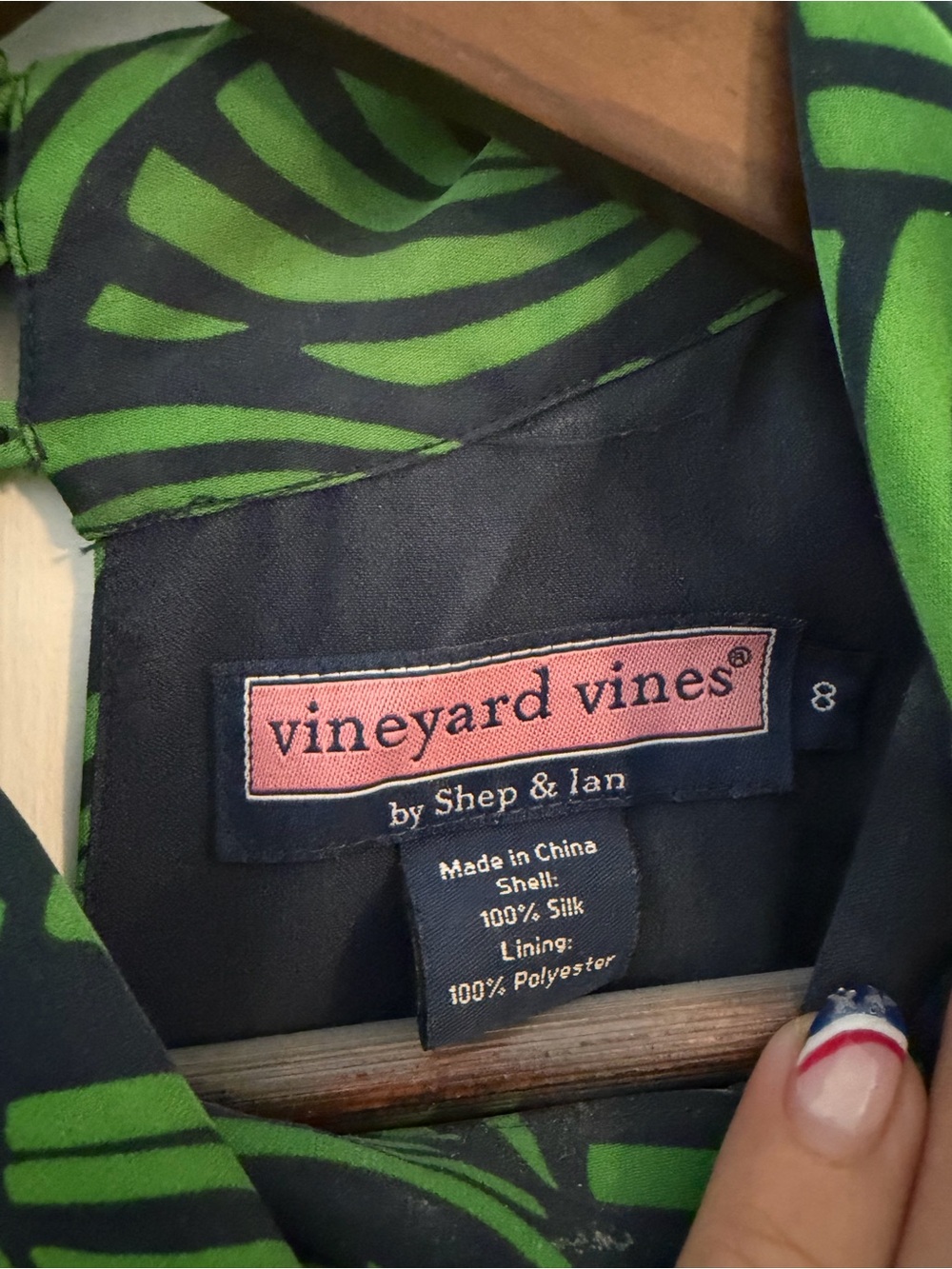 Vineyard Vines Green and Navy Sleeveless Bow-Tie Shift Dress - Picture 2 of 5